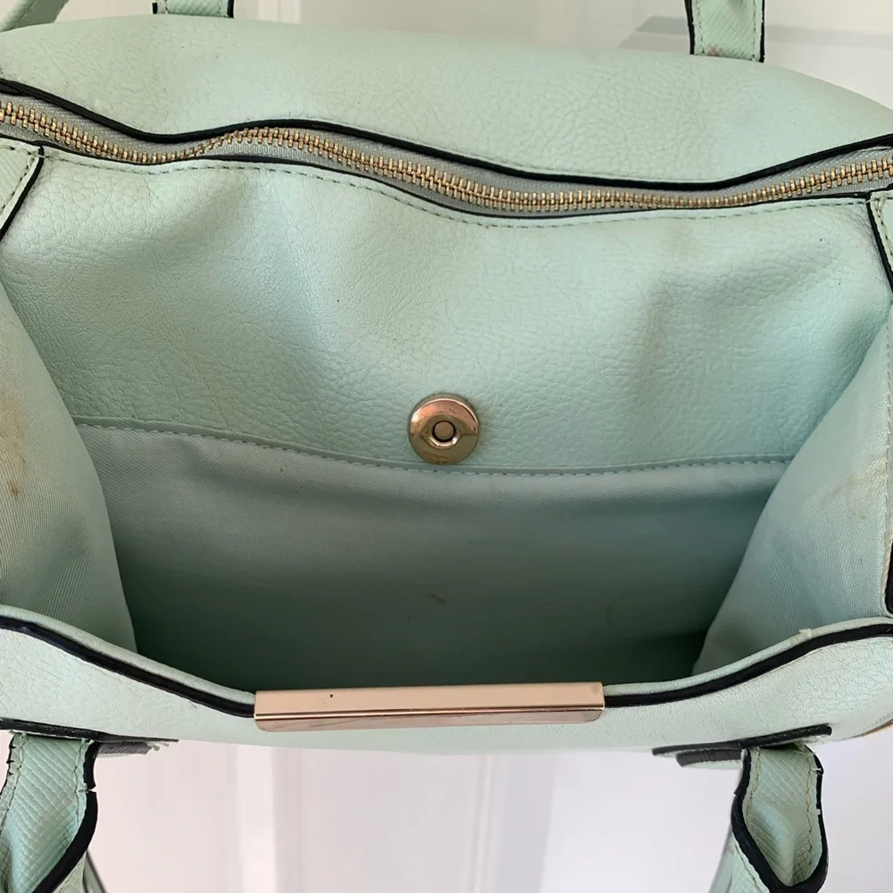 Merona Mint Green Blue Shoulder Handbag Crossbody Gold Zip Women’s Purse Target - Picture 8 of 14